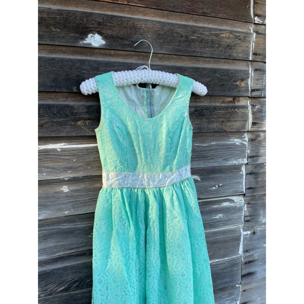 Vintage 1960 Lace Aqua Green Maxi Dress - Picture 14 of 14
